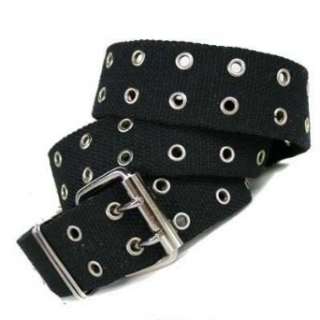  Canvas Black & Silver Double Grommet Belt Clothing