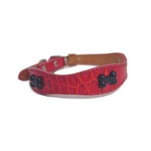 Red Coco Paris Leather Dog Collar with Black Metal Dog Bones (XXSmall)