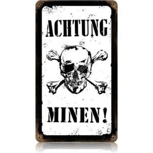    German WW2 Vintage Metal Sign Achtung Minen 