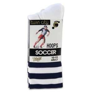  6pk 10 13 Adult White/Navy Thin Stripe Soccer Socks 
