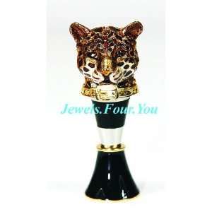 Jay Strongwater LEOPARD HEAD WINE STOPPER WITH STAND GOLD  