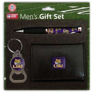  LSU Tigers Leather TriFold Wallet with Pen & Keychain Gift 