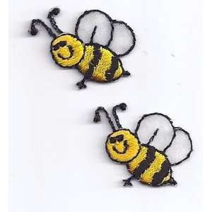 Bees  Pair of Happy Bees  Embroidered Iron On Applique 