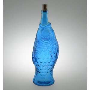   12 Tall Blue Fish Shaped Glass Bottle From Spain