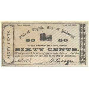  Virginia City of Richmond 1862 60 Cents 