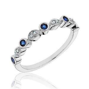  Sterling Silver Blue Sapphire and Diamond Band   Size 8 Jewelry