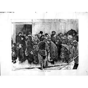  1871 QUEUE PEOPLE PARIS FRANCE RAINING STREET SCENE