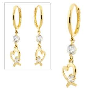  14KT Gold Dangling Hearts & CZ Huggies Jewelry