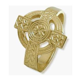  Mens 14 Karat Yellow Gold Religious Celtic Cross Ring   8 