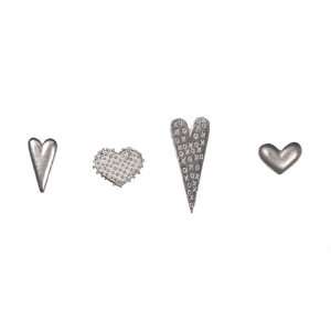  Mixed Pewter Hearts Pushpins Set 