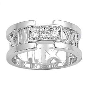 Sterling Silver Ring   Roman Numerals   Clear CZ   Prong Set   10 mm 