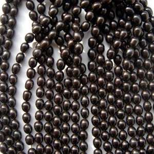  Inky Black 7mm Oval Loose Freshwater Pearl Beads FW Arts 