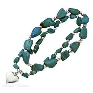  Sterling Silver Turquoise Stone Nugget Stretch Bracelet 