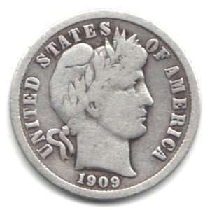  1909 U.S. Liberty Head (Barber) Dime Coin   90% Silver 