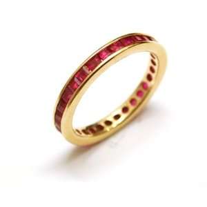 18k Yellow Gold Square Ruby Channel Set Full Circle Band Size 6 Ct.tw 