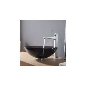    12mm 15500CH Clear Black Glass Vessel Sink and Virtus Faucet, Chrome