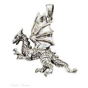    Sterling Silver Winged Fire Breathing Dragon Pendant Jewelry