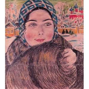 Hand Made Oil Reproduction   Boris Kustodiev   24 x 28 inches   Girl 