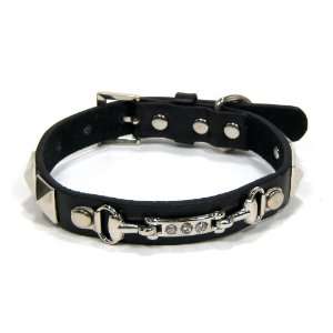 Genuine Leather Pet Collars with Crystal Bar 