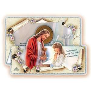  8 First Communion Girl Invitations Tri Fold, Pre Packaged 