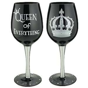 Bottoms Up 15 Ounce Queen of Everything Handpainted Wine Glass 