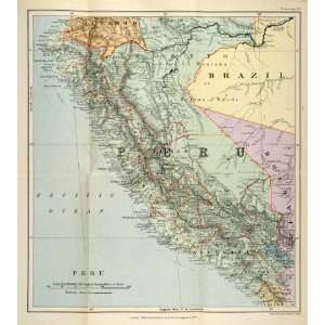  1901 Lithograph Map Peru Railways South America Brazil 