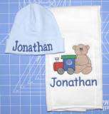 PERSONALIZED BABY BURP CLOTH HAT SET EMBROIDERED BLSVL  