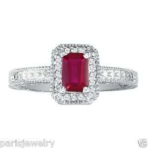 10K White Gold 3/4 Carat Antique Ruby and Diamond Ring  