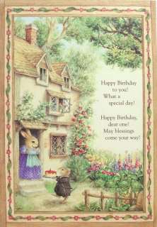   Mouse Rabbit Birthday Cake Cottage Greeting Card Susan Wheeler  