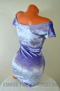 Sexy Clubwear Stretch Velvet Off Shoulder Lilac Purple Bodycon Mini 