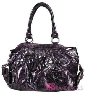 Shiny Patent Leather Studded RUFFLE Petal FLOWER Casual Tote Bag Purse 