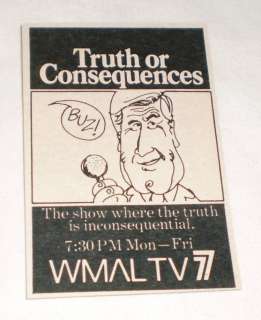 small 1974 WMAL tv ad ~ TRUTH OR CONSEQUENCES  
