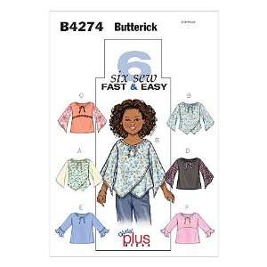 Butterick 4274 Sewing Pattern Girls Handkerchief Wrap Peasant Tops 