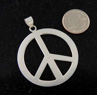 Sterling Silver Large Peace Sign Necklace Pendant Charm .925 Solid 