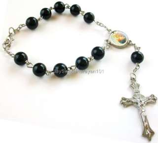 Black 1 Decade Pocket Travel Auto Rosary Bracelet Jesus  