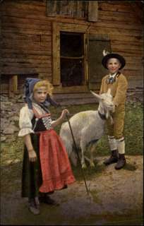 SWITZERLAND Appenzeller Trachten Children w Goat c1910  