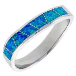   Silver, Synthetic Opal Inlay Ring, 3/16 (5 mm) Wide, size 6 Jewelry
