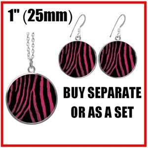 Pink Zebra Stripes Animal Print Round Dangle Earrings and/or Necklace 