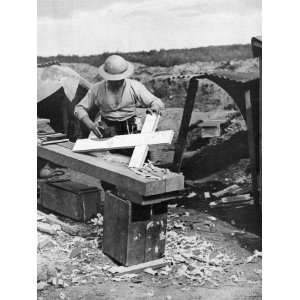  Allied Soldier Making Crosses to Mark Graves of Those Killed 