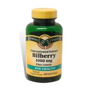 Bilberry Plus Lutein 1000 mg, 60 Softgels Spring Valley  