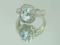 14K White Gold Aquamarine & Diamond Estate Ring  