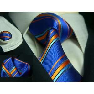   Stripes Blue 100% Silk Tie Set TheDapperTie 531S 
