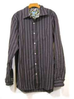 SEVEN FOR ALL MANKIND Mens Purple Black Striped Button Up Dress Shirt 