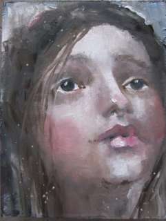 portrait face girl looking up original oil painting on box 