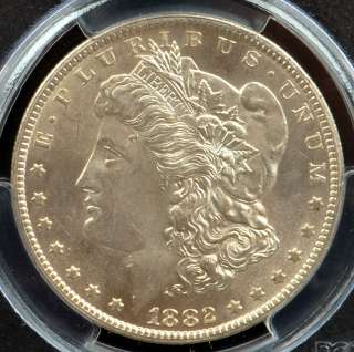 This is a 1882 CC Morgan Silver Dollar graded and authenticated by 