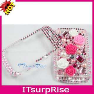 Bling Diamond Hard Case Cover Pink Rose for Blackberry Curve 8520 