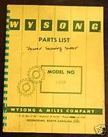 Wysong 1252 Power Shear Parts List Vintage 1974  