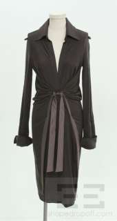   Ferragamo Purple Wool & Silk Tie V Neck Dress Size 42 NEW $1270  