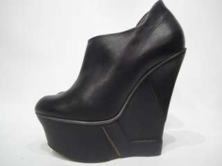 LANVIN WEDGE BOOTIES BLACK LEATHER SHOES 7 $1398  