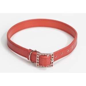  Lizard Leather Crystal Collar 16L Red